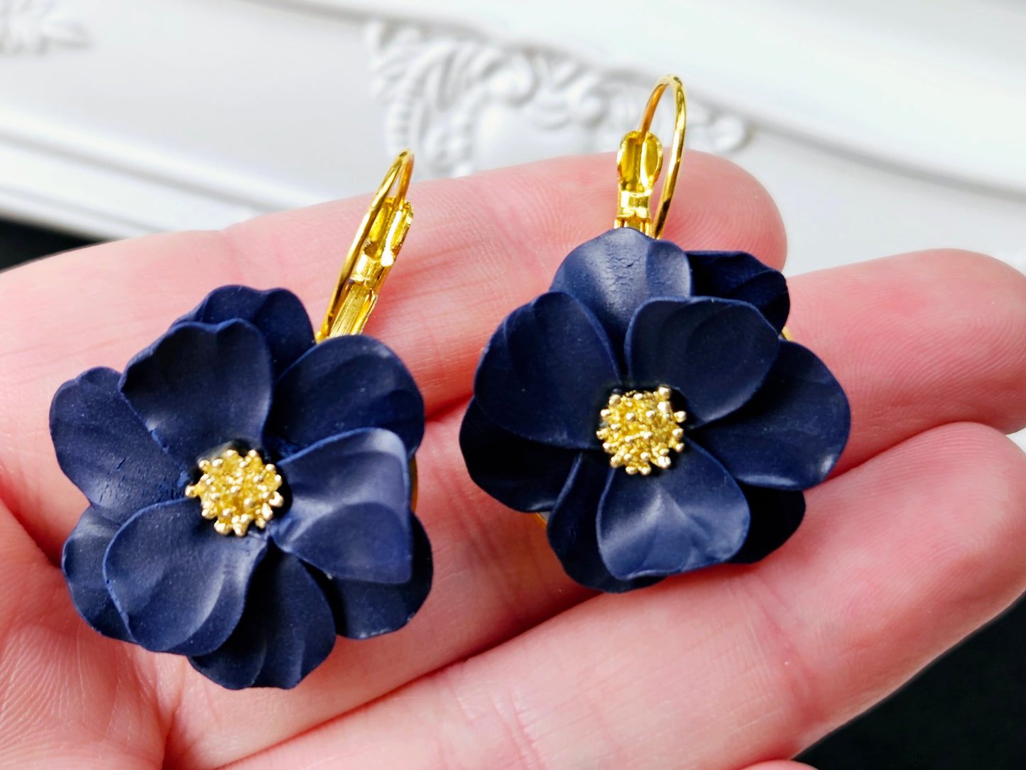 Botanical Blues Navy Flower Earrings