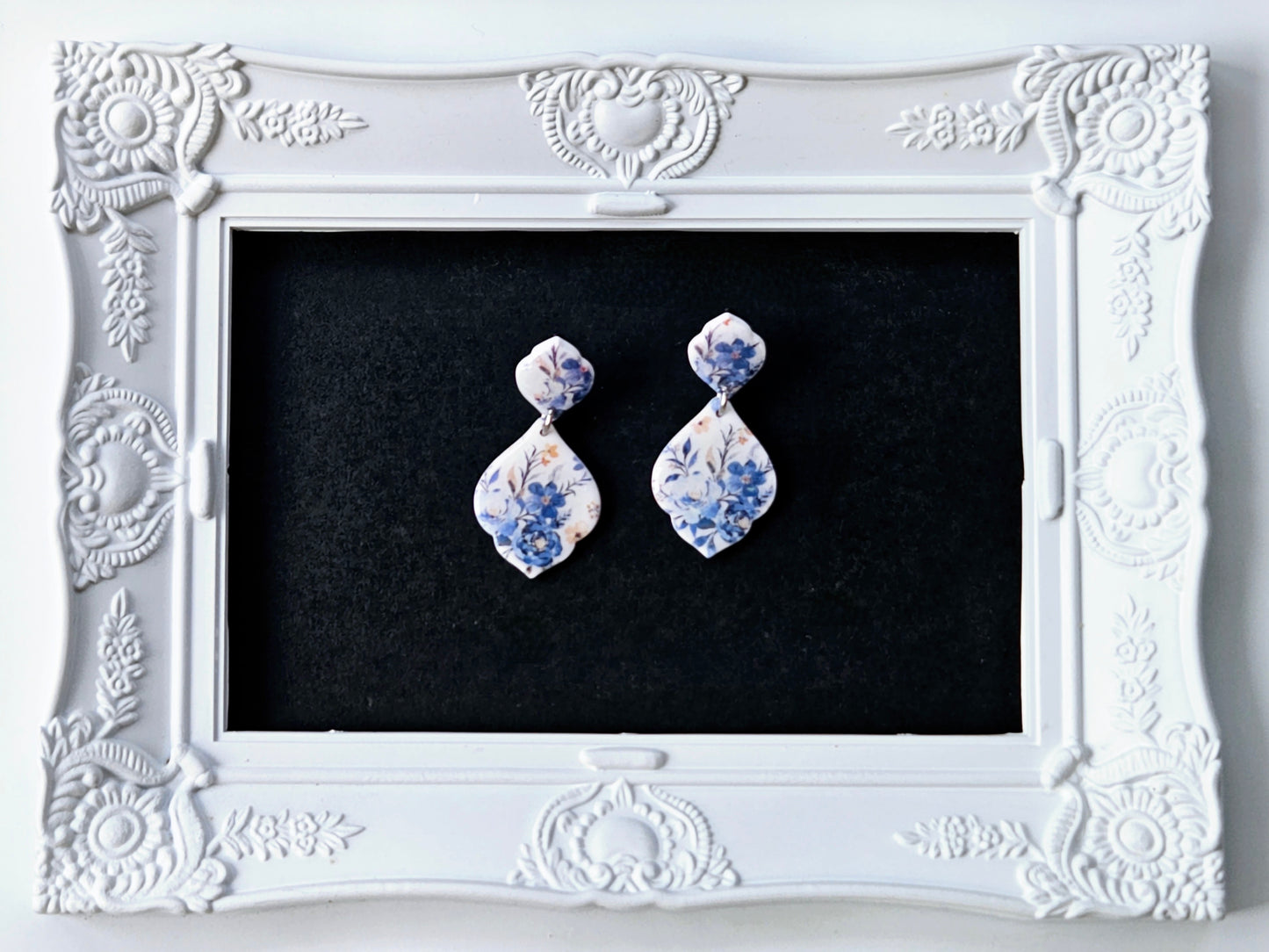 Botanical Blues Vintage Print Earrings