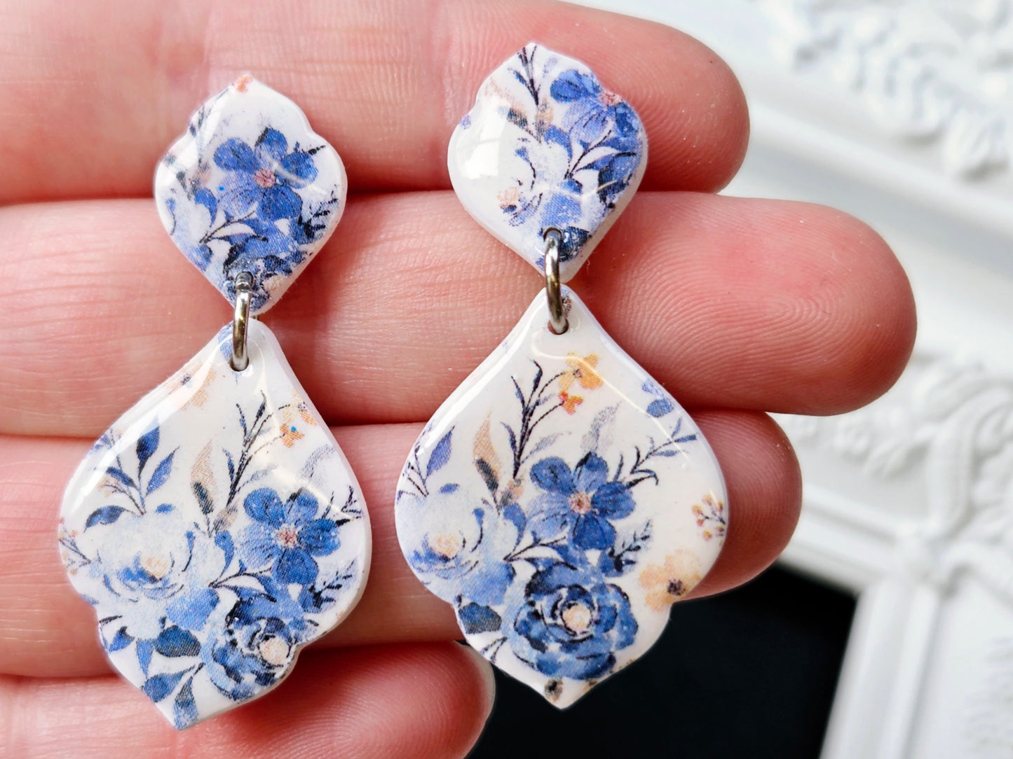 Botanical Blues Vintage Print Earrings