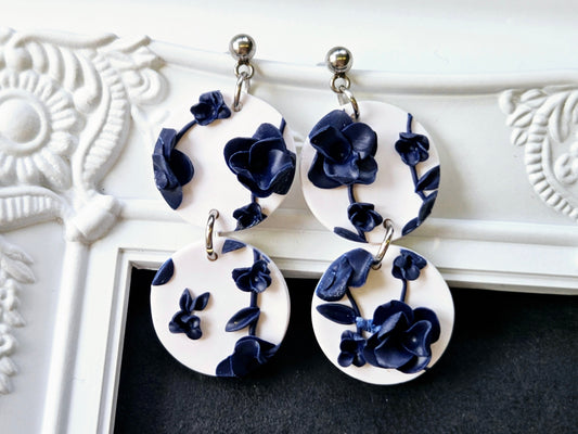 Botanical Blues Round Dangle Earrings