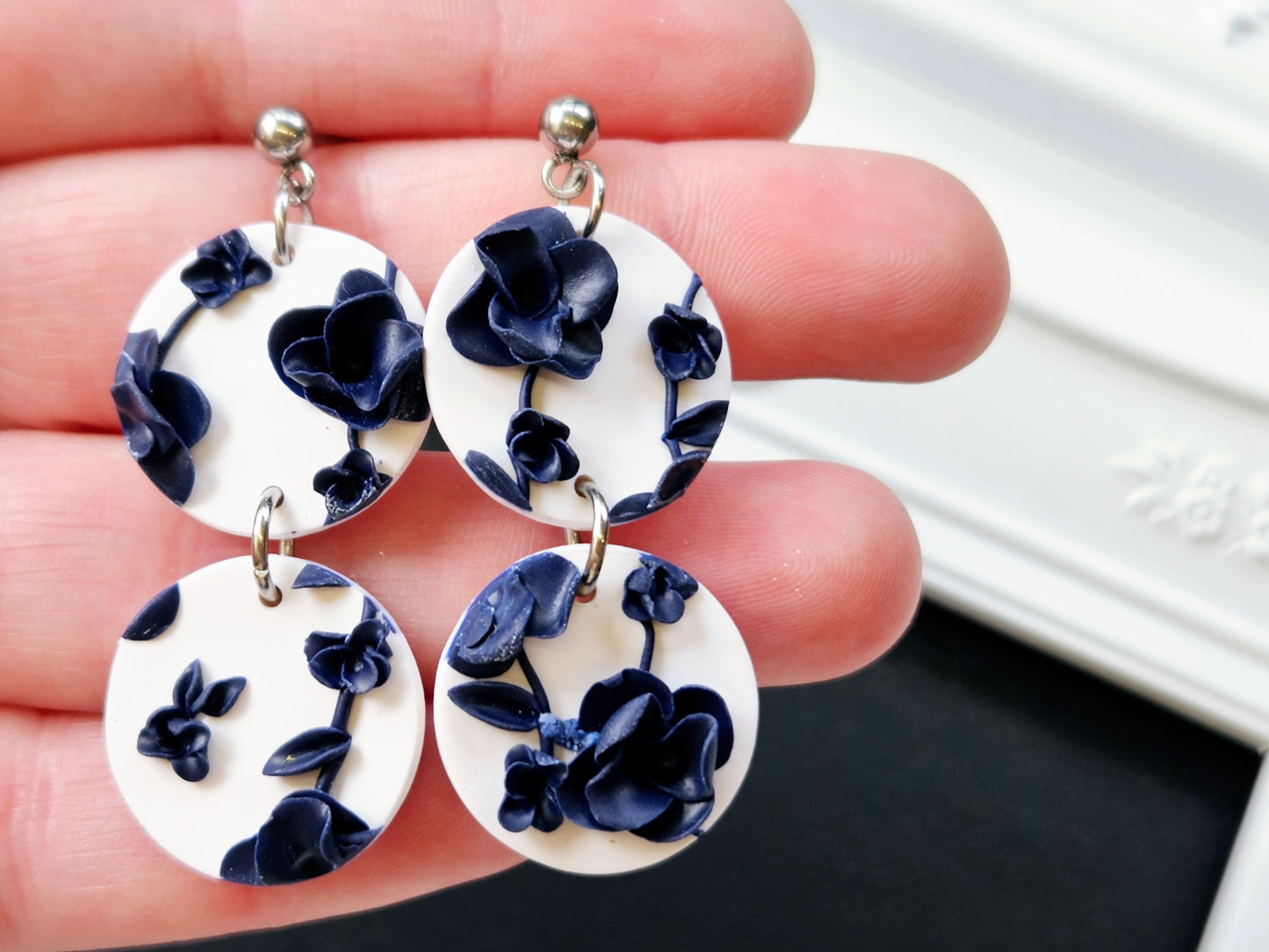 Botanical Blues Round Dangle Earrings