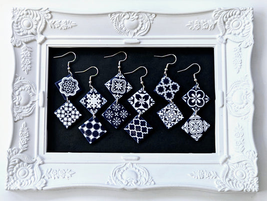 Botanical Blues Navy Moroccan Tile Earrings