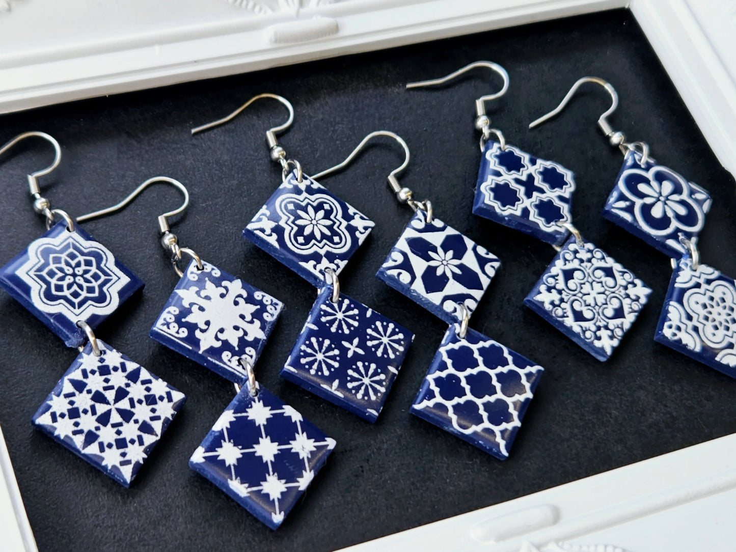 Botanical Blues Navy Moroccan Tile Earrings