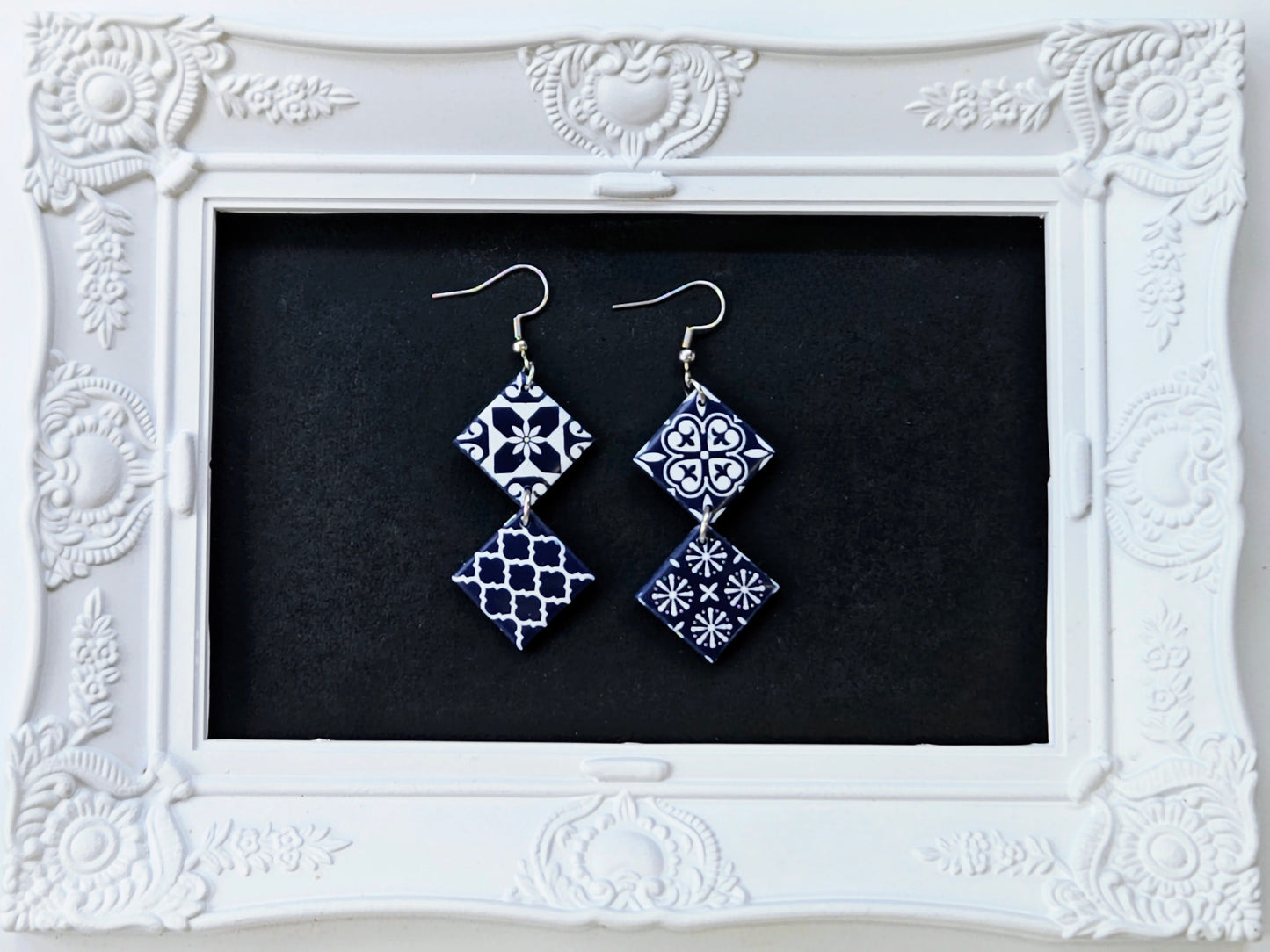 Botanical Blues Navy Moroccan Tile Earrings