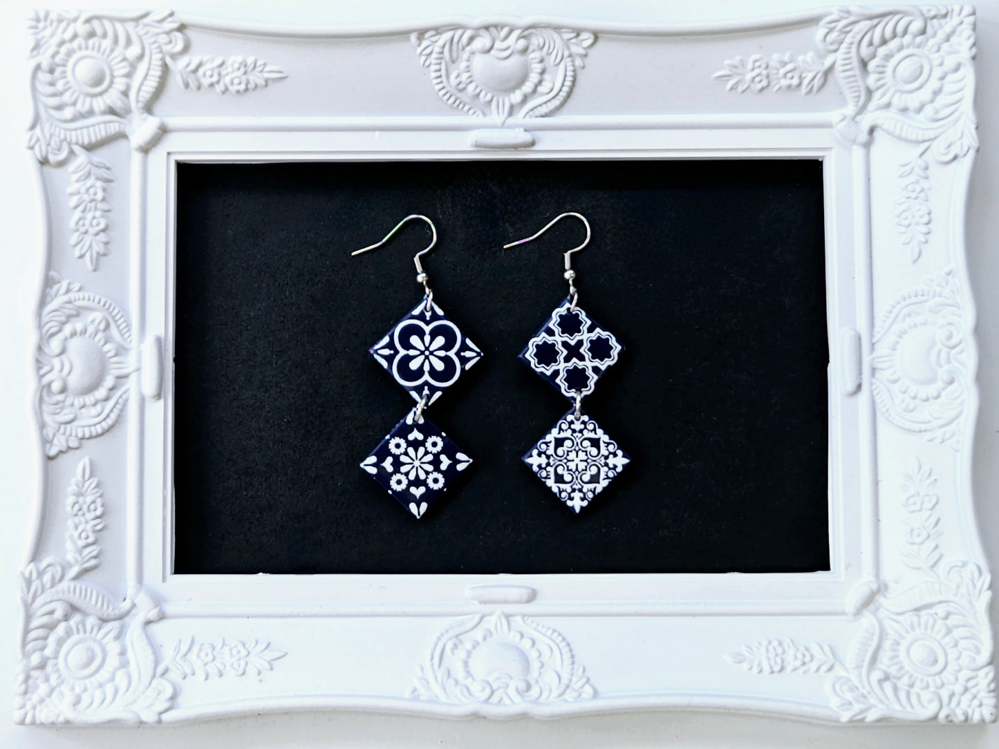 Botanical Blues Navy Moroccan Tile Earrings