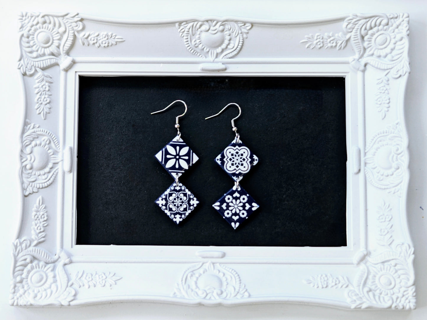 Botanical Blues Navy Moroccan Tile Earrings