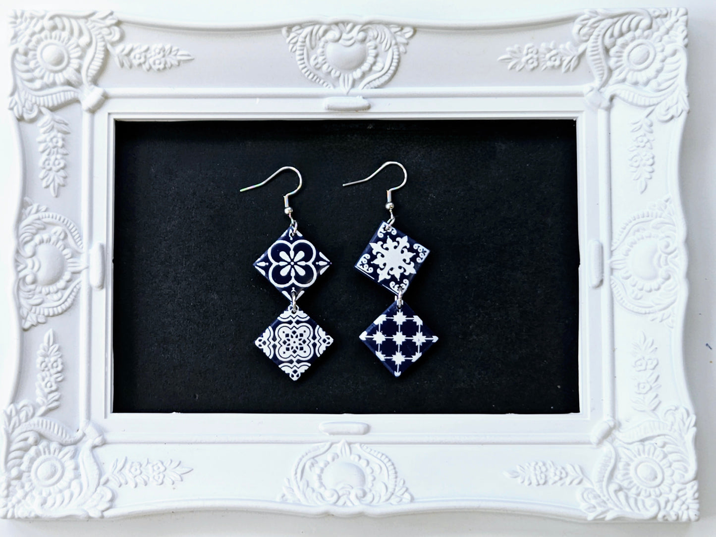 Botanical Blues Navy Moroccan Tile Earrings