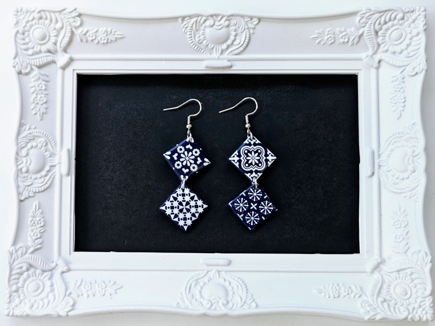 Botanical Blues Navy Moroccan Tile Earrings