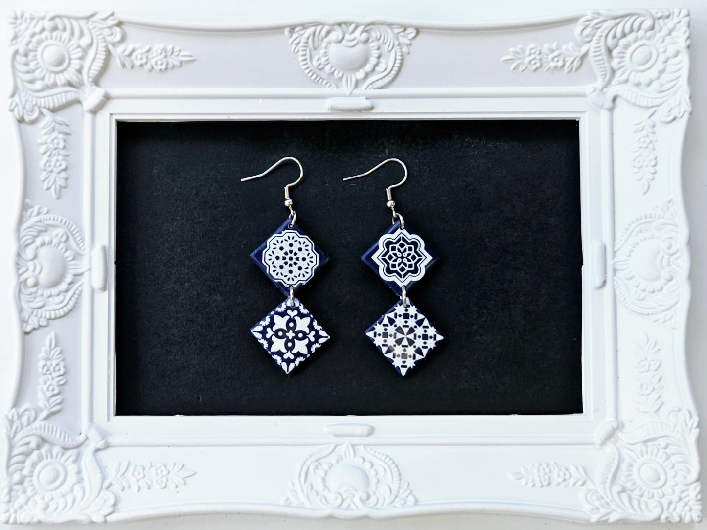 Botanical Blues Navy Moroccan Tile Earrings