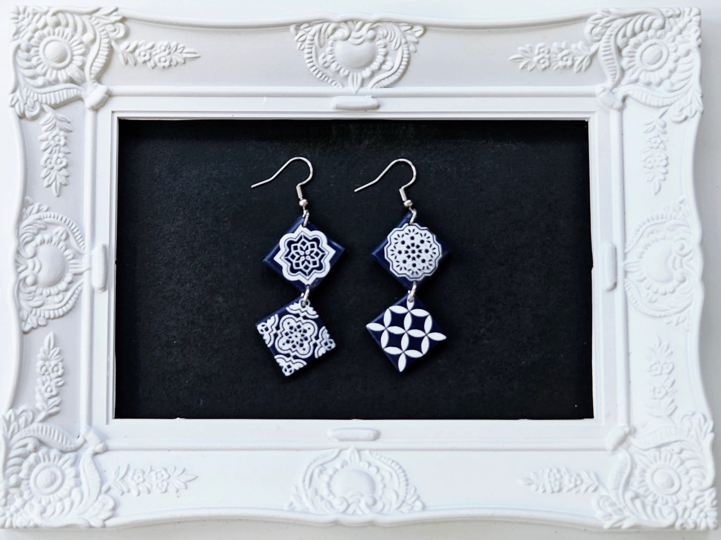 Botanical Blues Navy Moroccan Tile Earrings