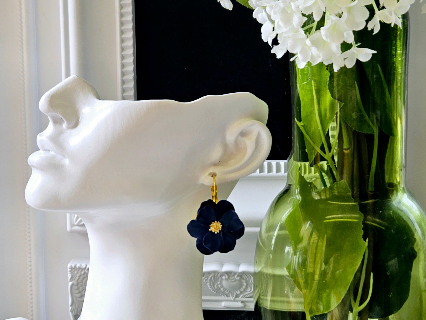 Botanical Blues Navy Flower Earrings