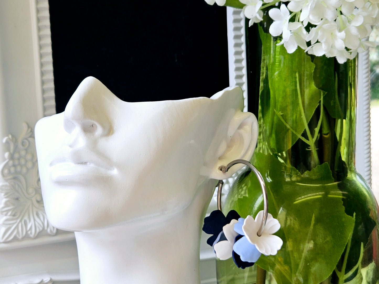 Botanical Blues Silver Hoop Earrings