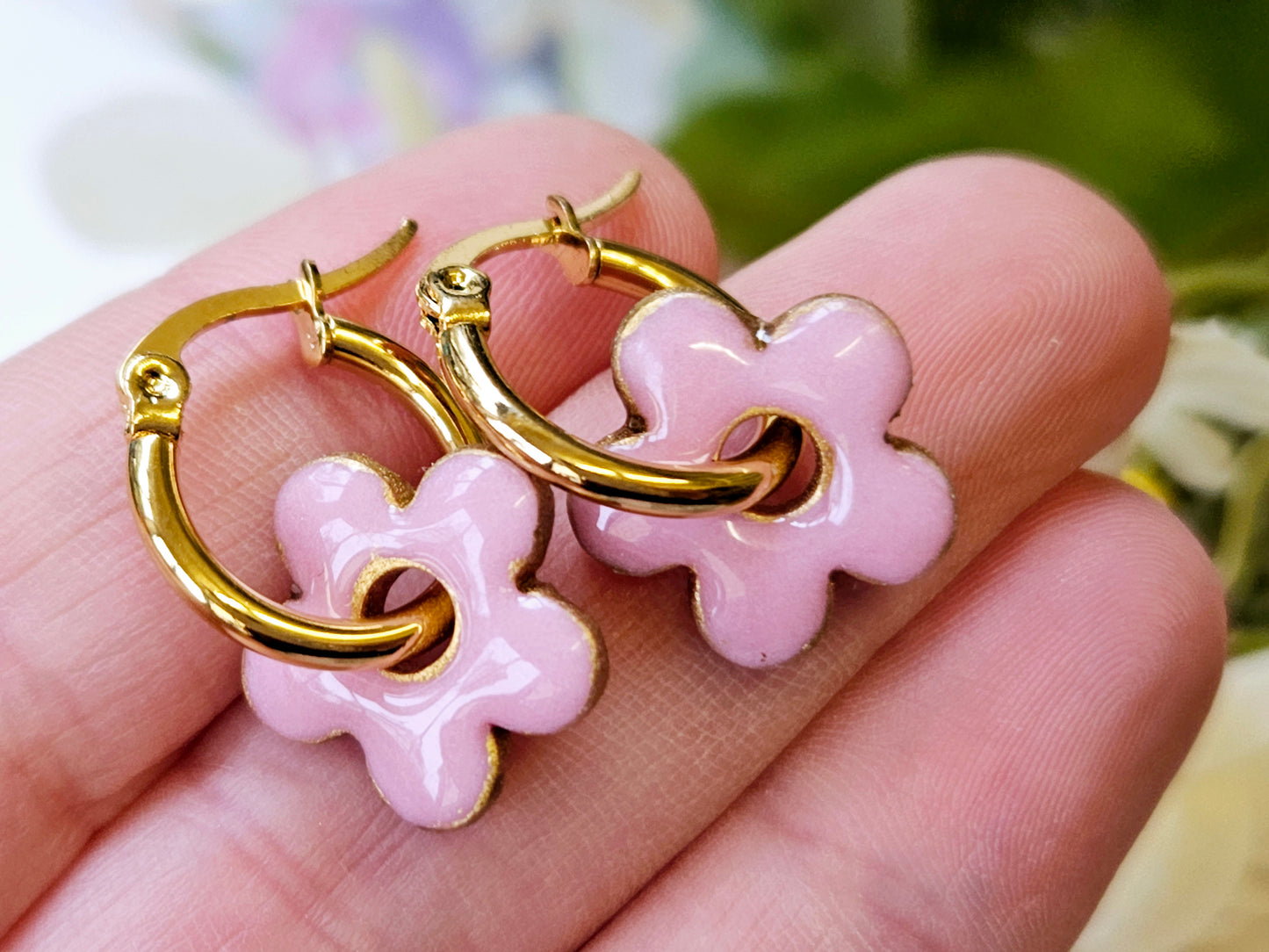 Gold Hoop Flower Earrings