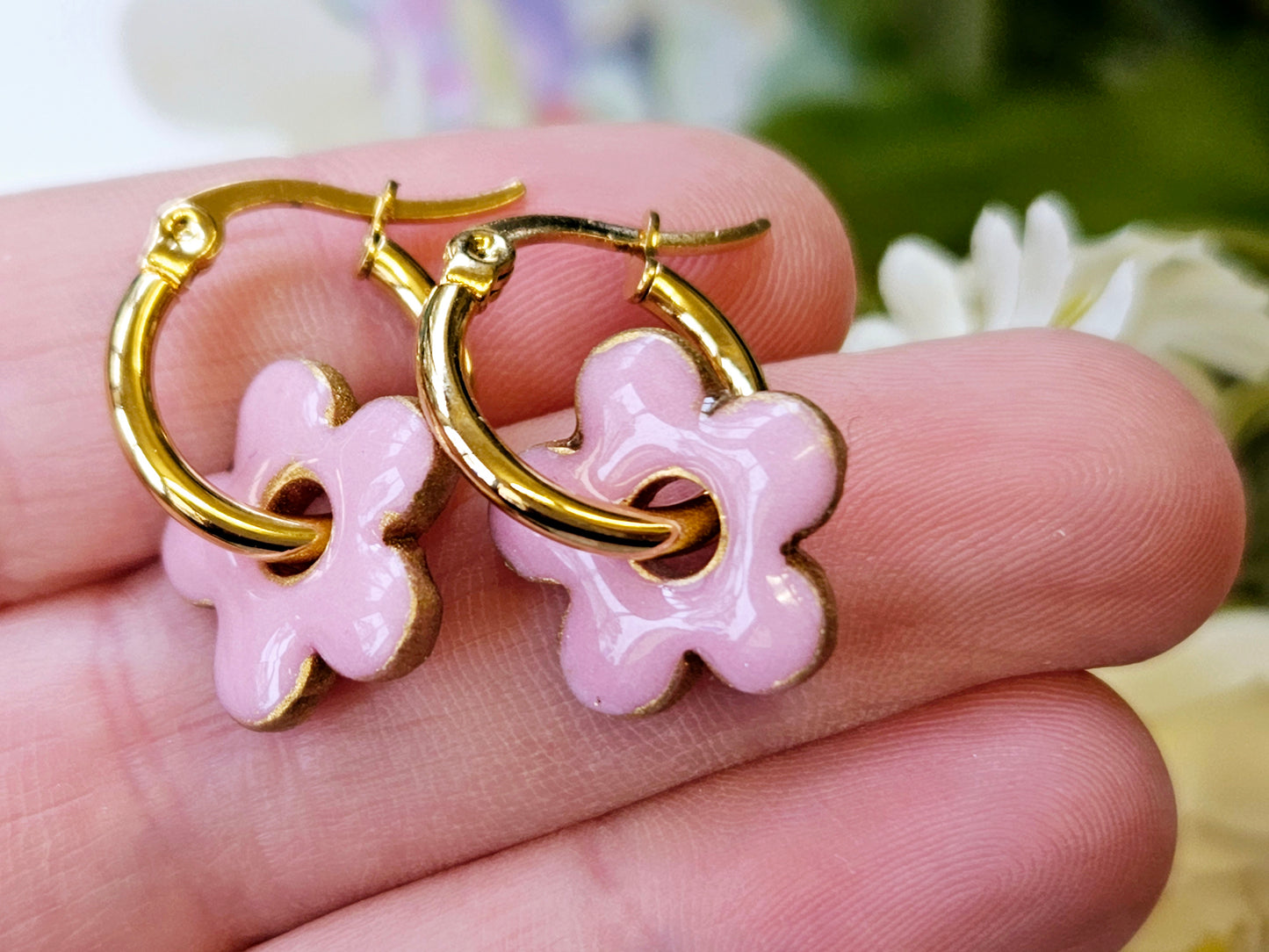 Gold Hoop Flower Earrings