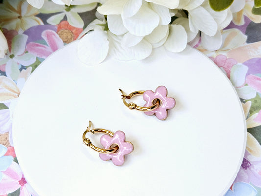 Gold Hoop Flower Earrings