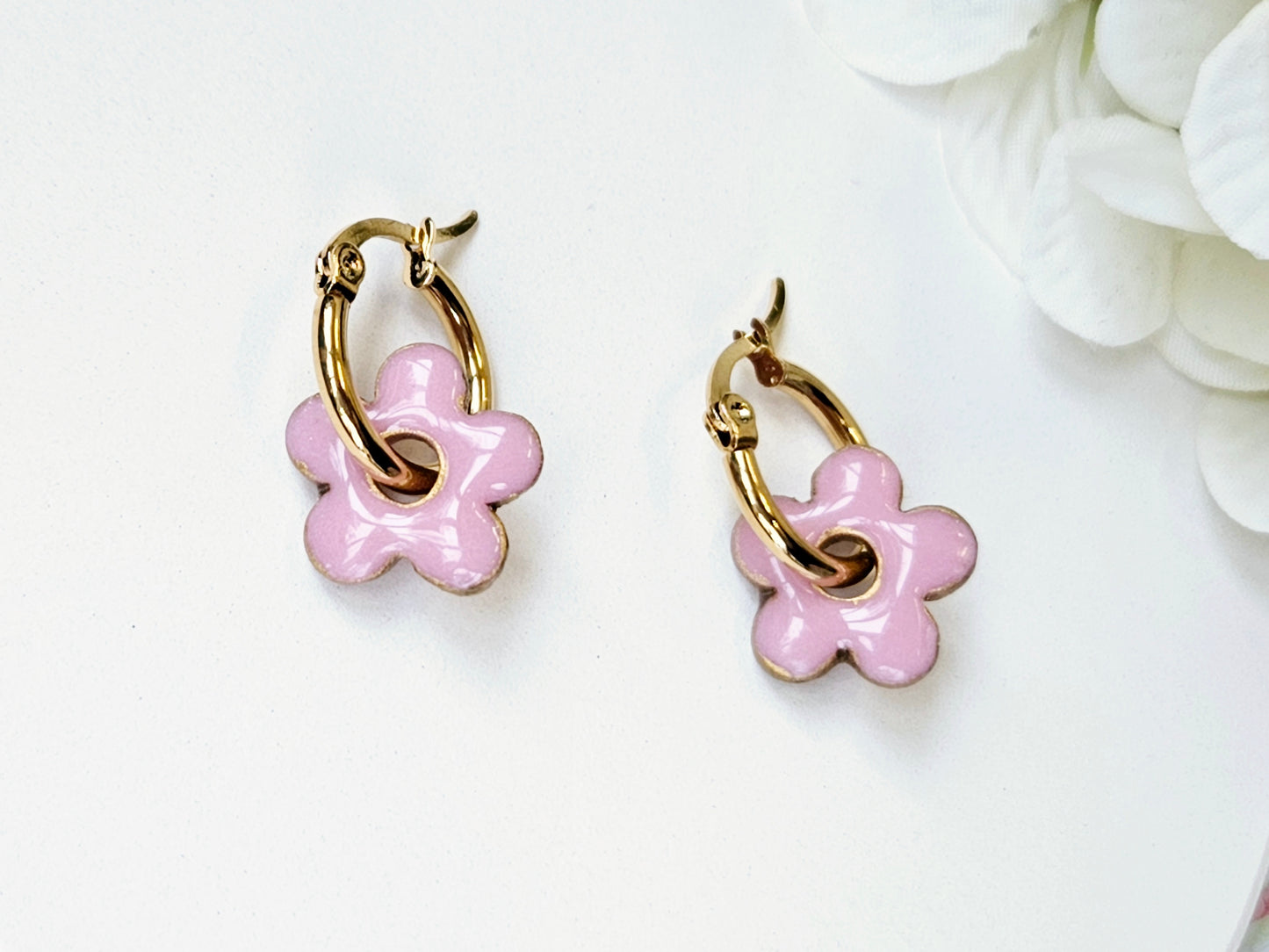 Gold Hoop Flower Earrings