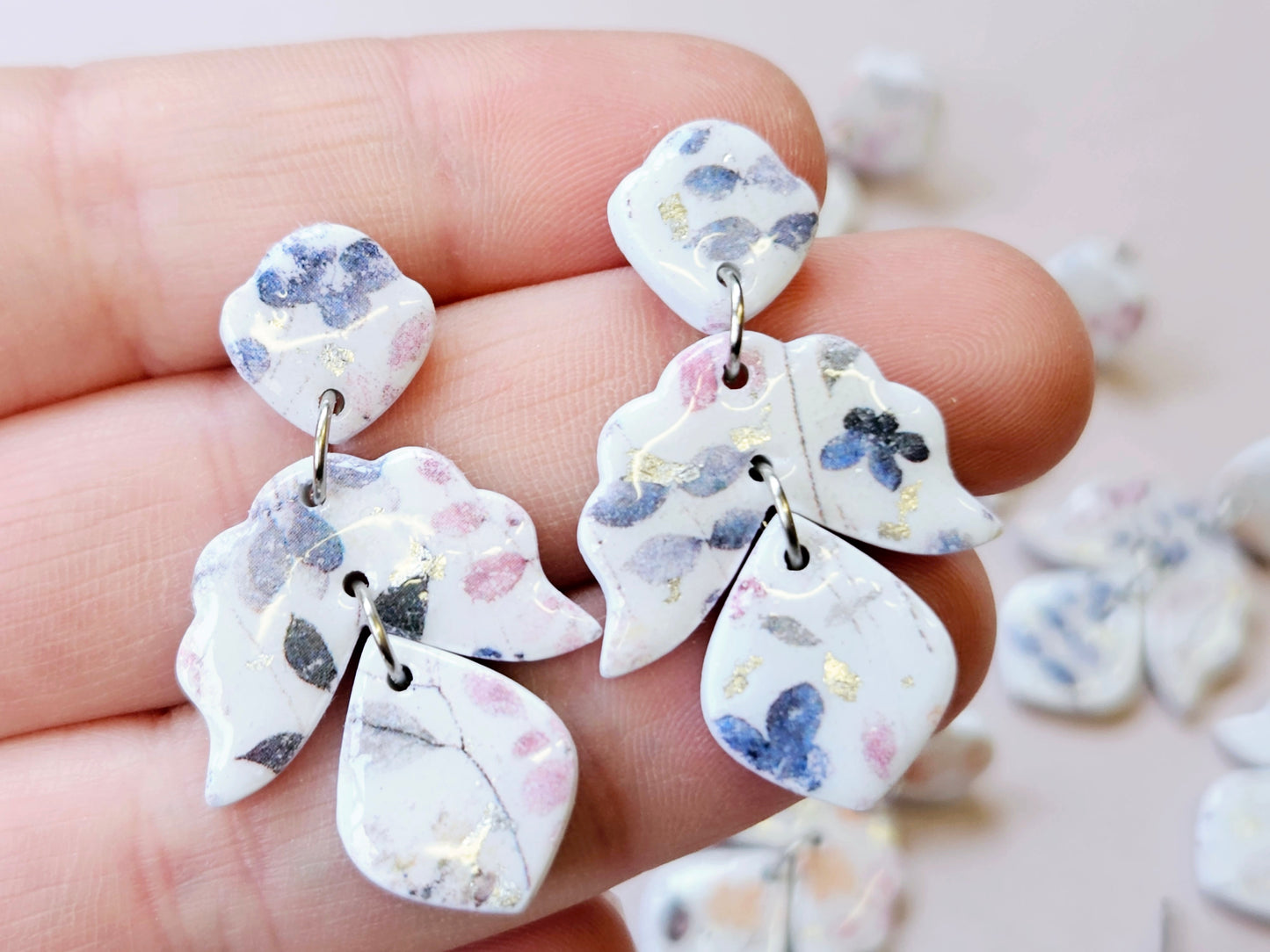 Watercolour Floral Print Dangle Earrings