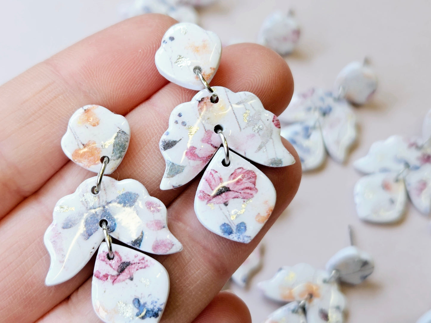 Watercolour Floral Print Dangle Earrings