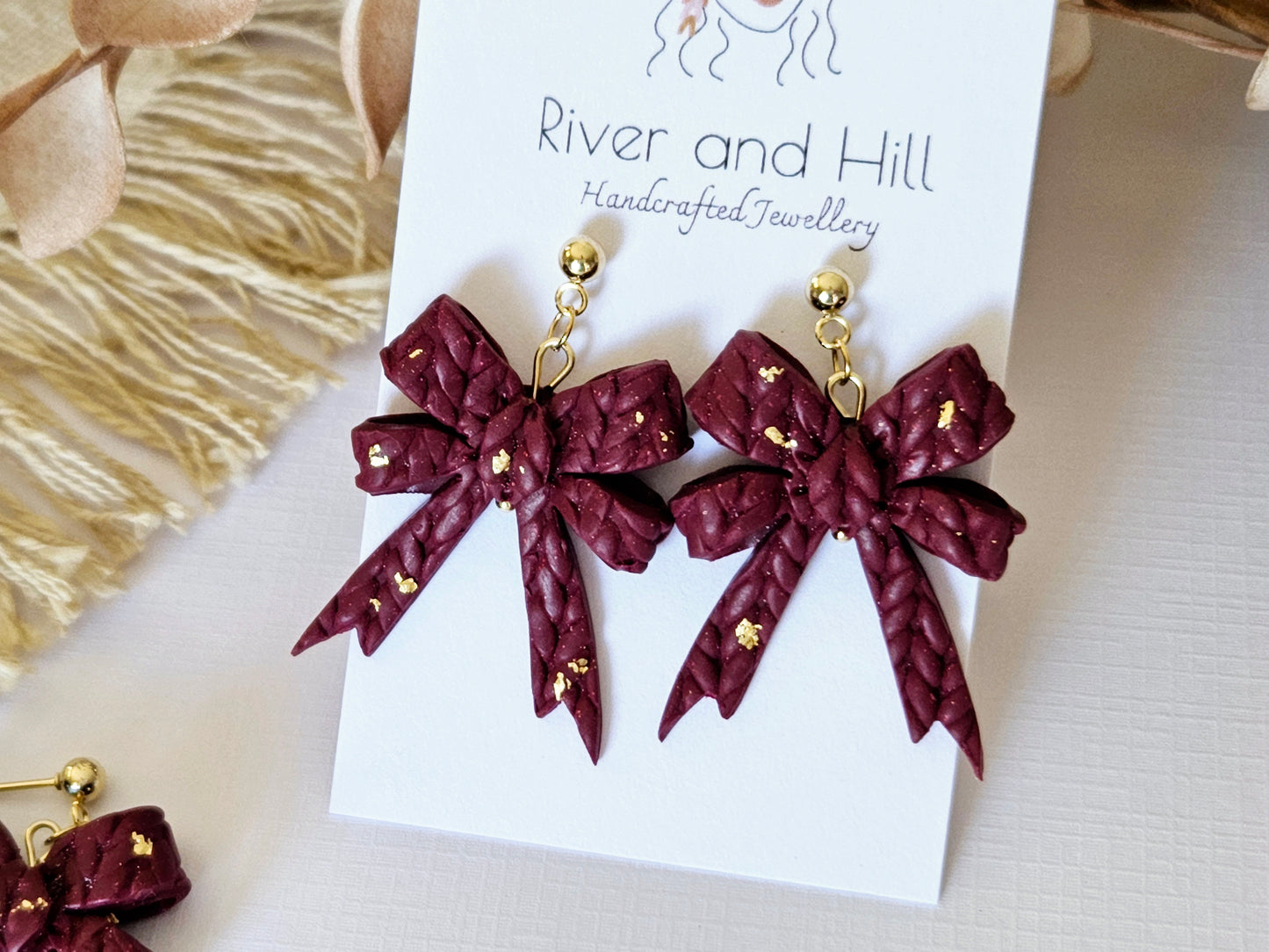 Knitted Clay Bow Earrings