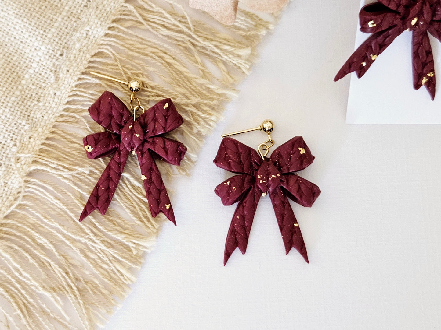 Knitted Clay Bow Earrings