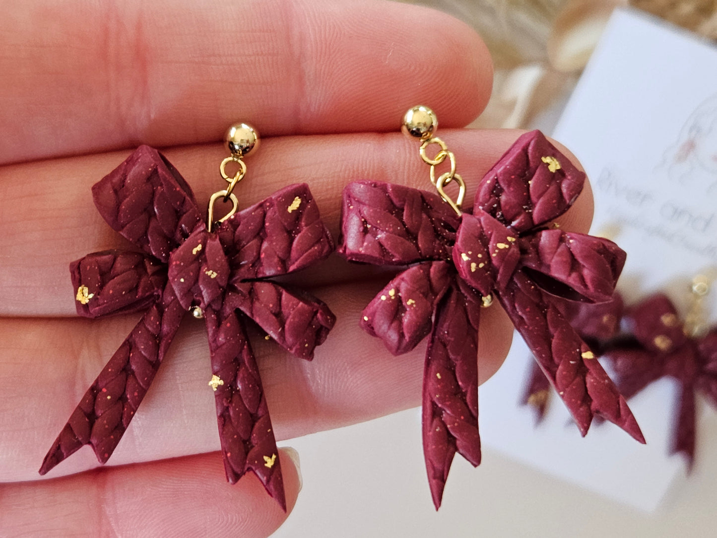 Knitted Clay Bow Earrings