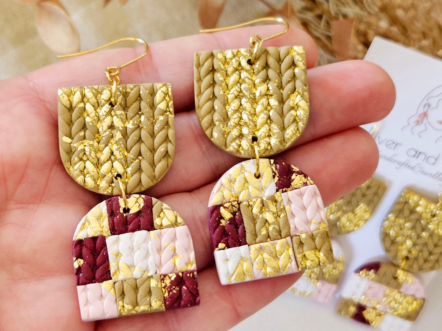 Knitted Clay Statement Earrings Quilted