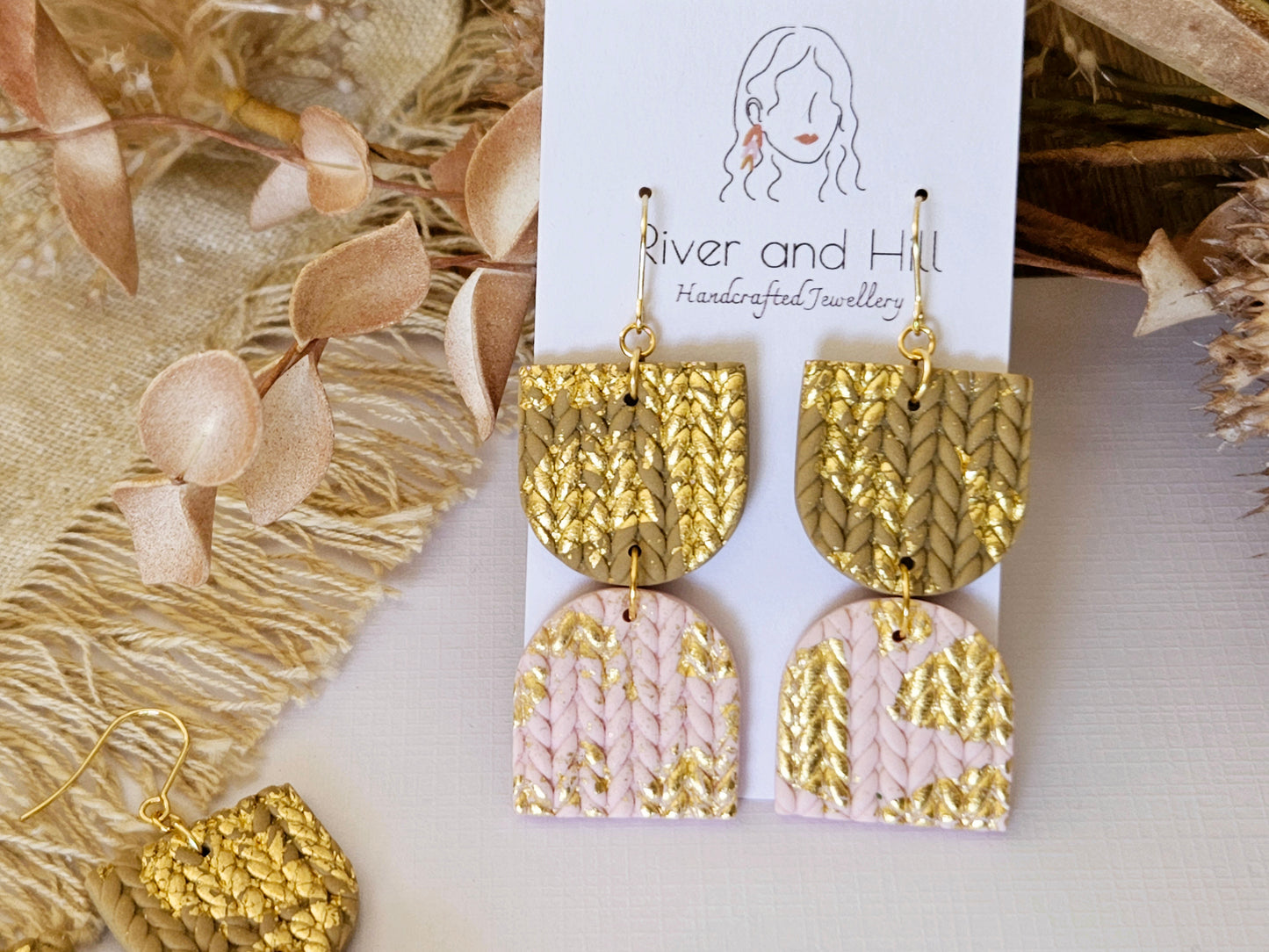 Knitted Clay Statement Earrings Pink