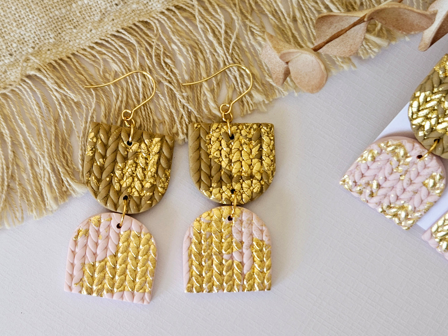 Knitted Clay Statement Earrings Pink