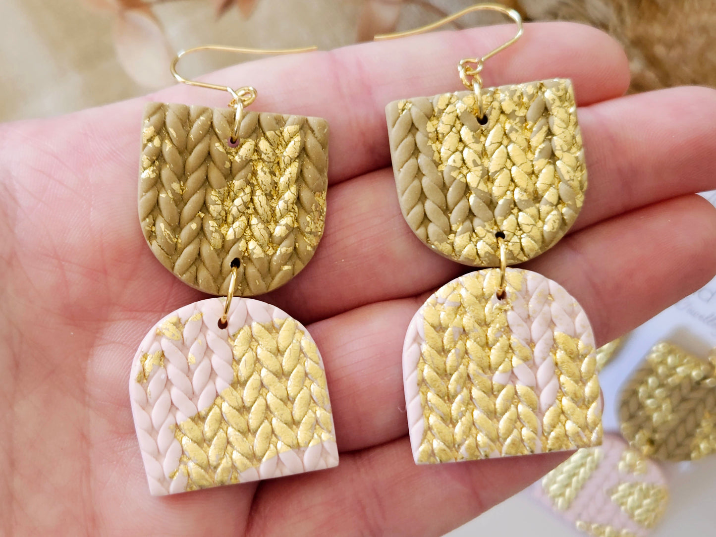 Knitted Clay Statement Earrings Pink