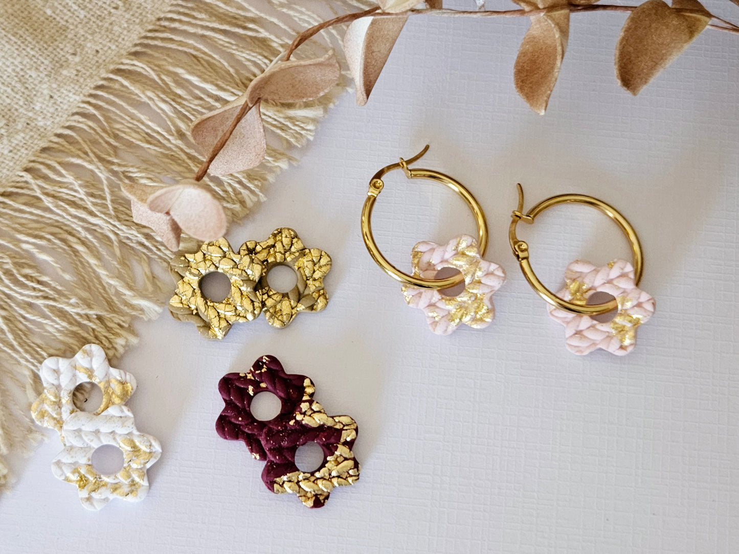 Knitted Clay Four in One Flower Hoops