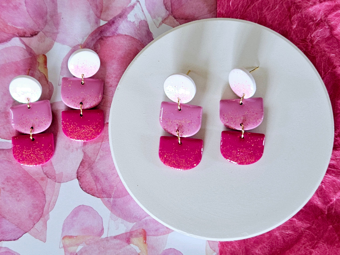 Pink Sparkle Multi Drop Earrings