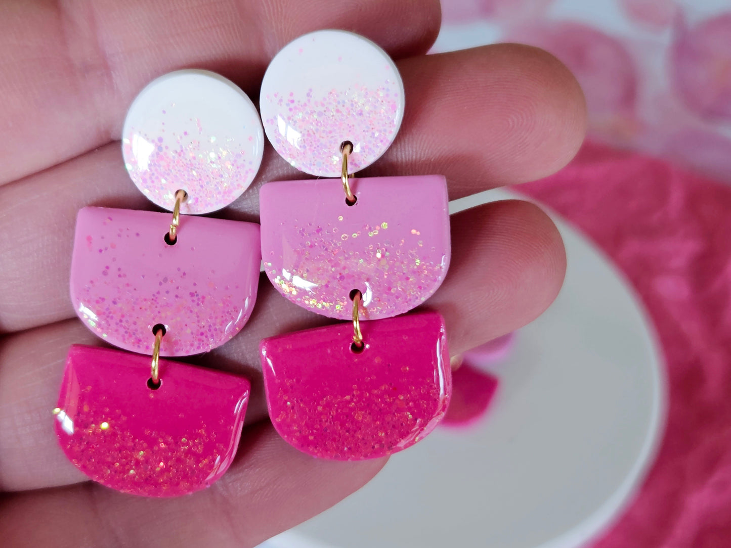 Pink Sparkle Multi Drop Earrings