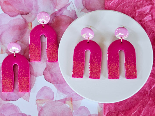 Pink Sparkle Statement Arch Earrings