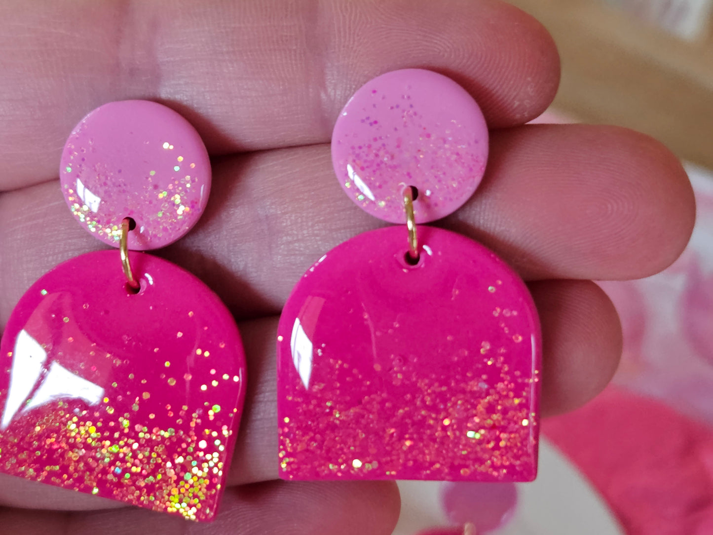 Pink Sparkle Arch Earrings