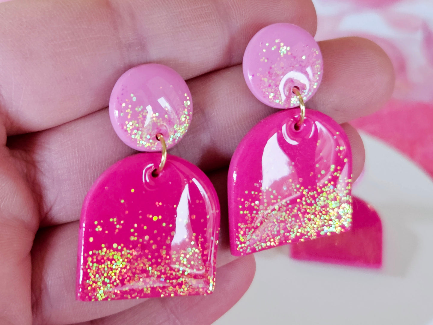 Pink Sparkle Arch Earrings