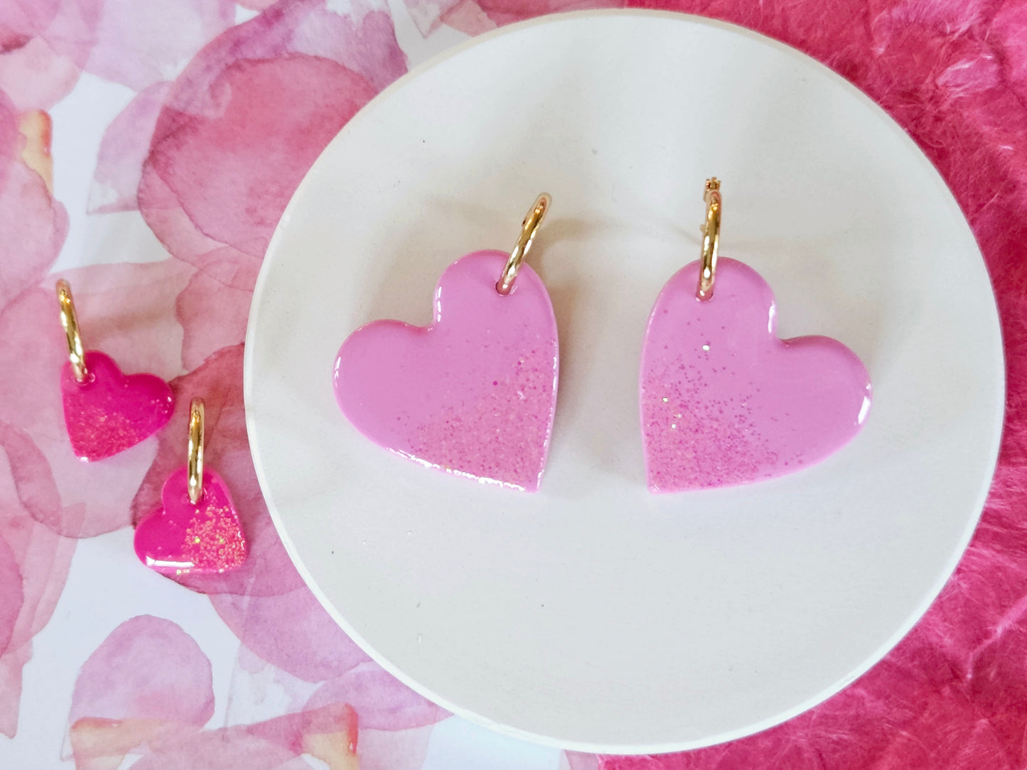 Pink Sparkle Statement Heart Hoops