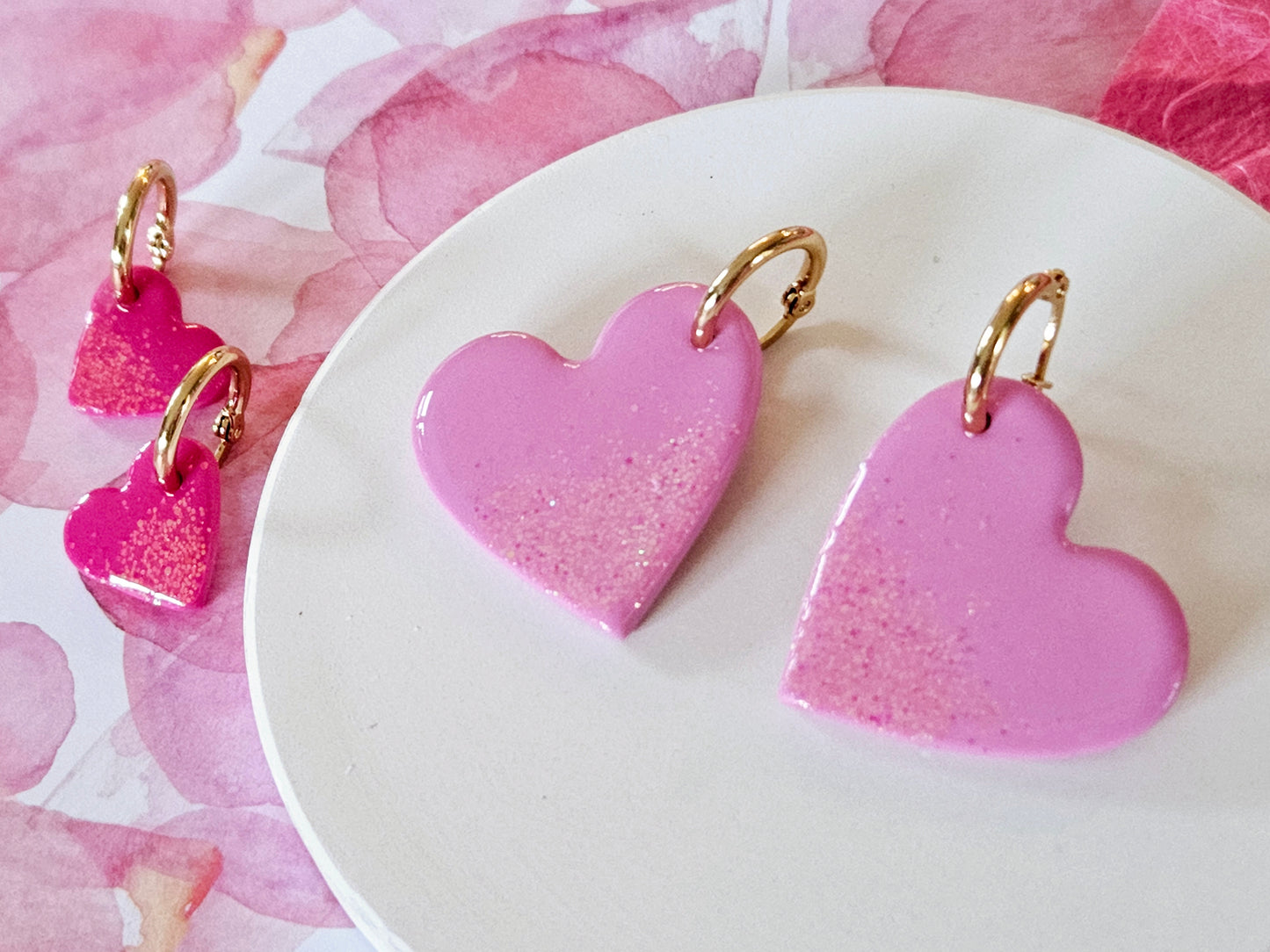 Pink Sparkle Statement Heart Hoops