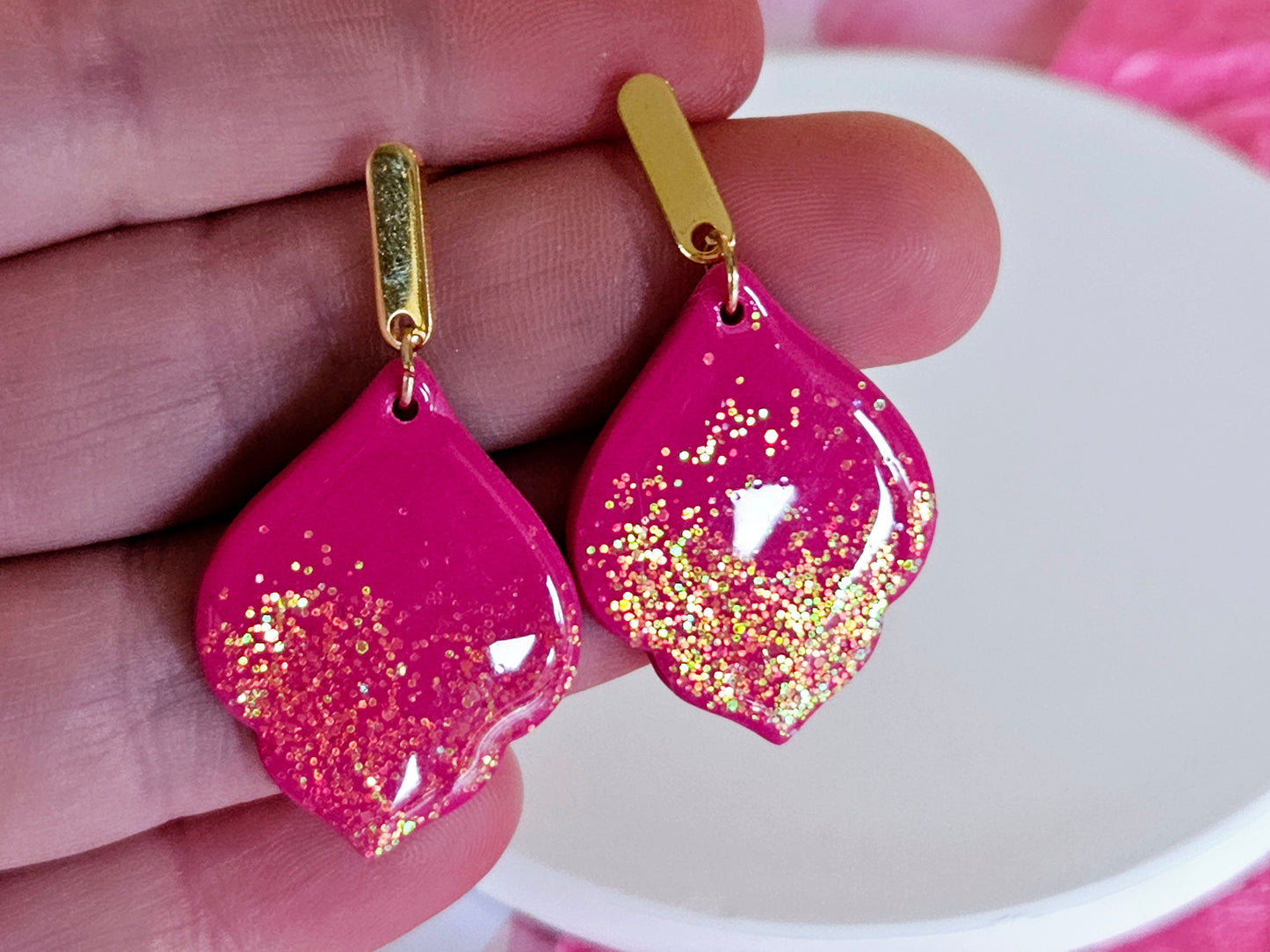 Pink Sparkle Droplet Earrings