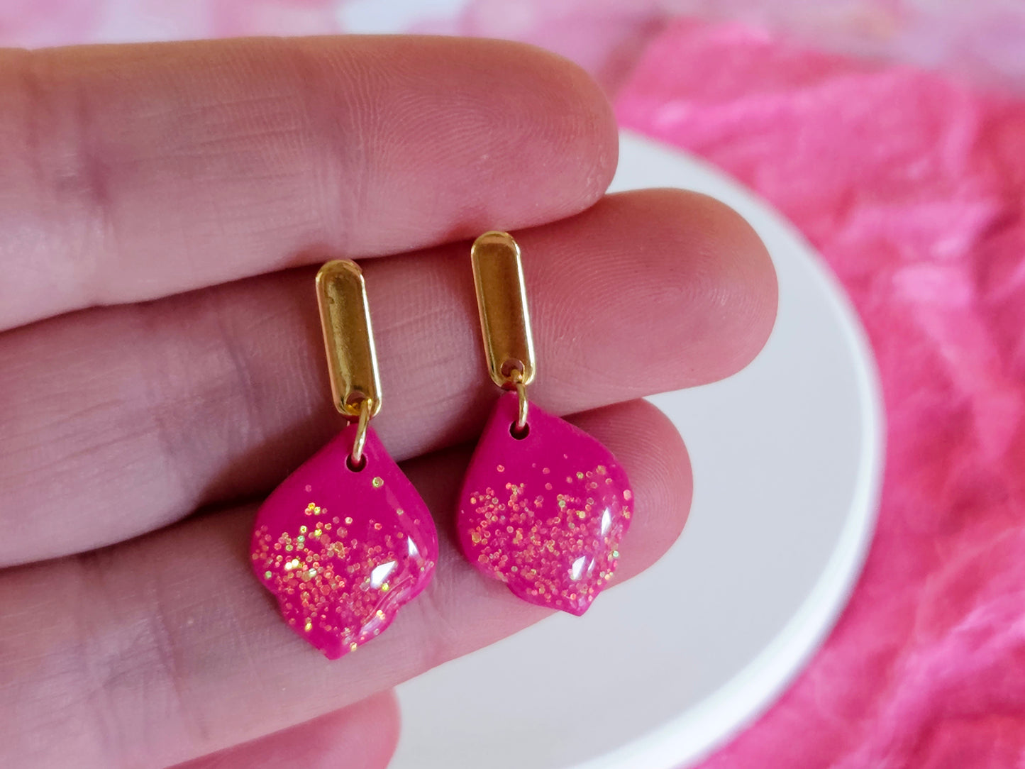 Pink Sparkle Dainty Droplet Earrings