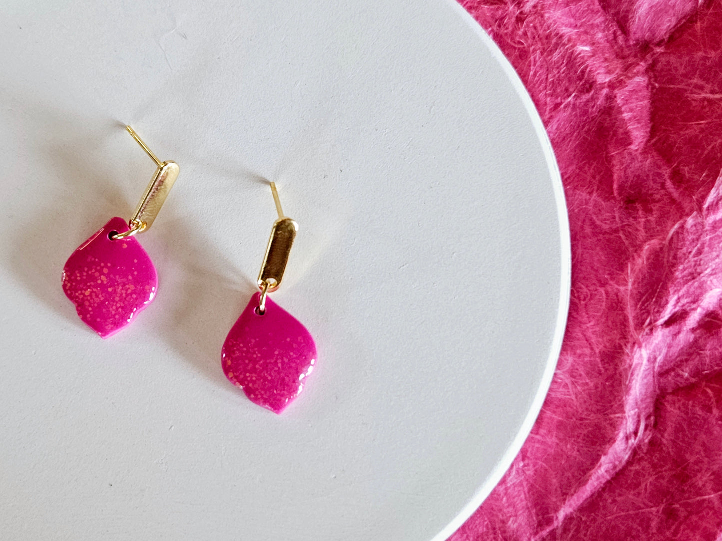 Pink Sparkle Dainty Droplet Earrings