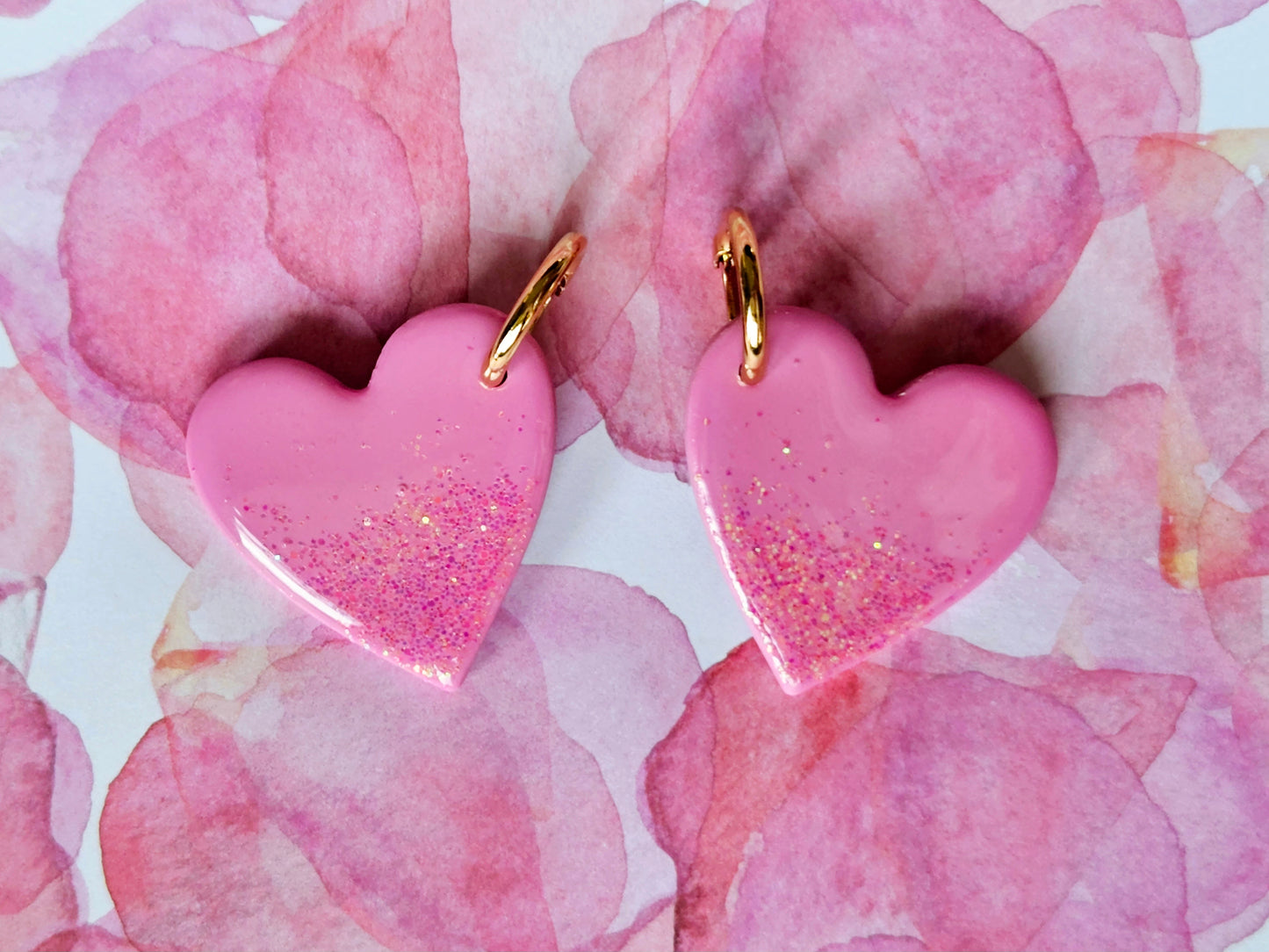 Pink Sparkle Statement Heart Hoops