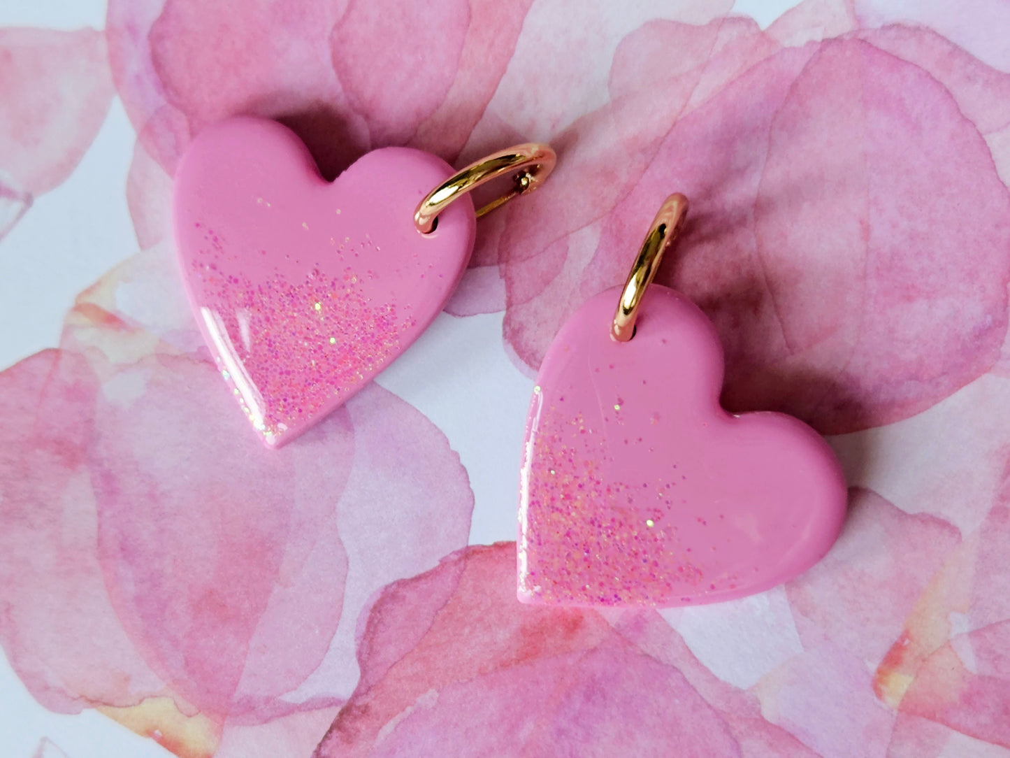 Pink Sparkle Statement Heart Hoops