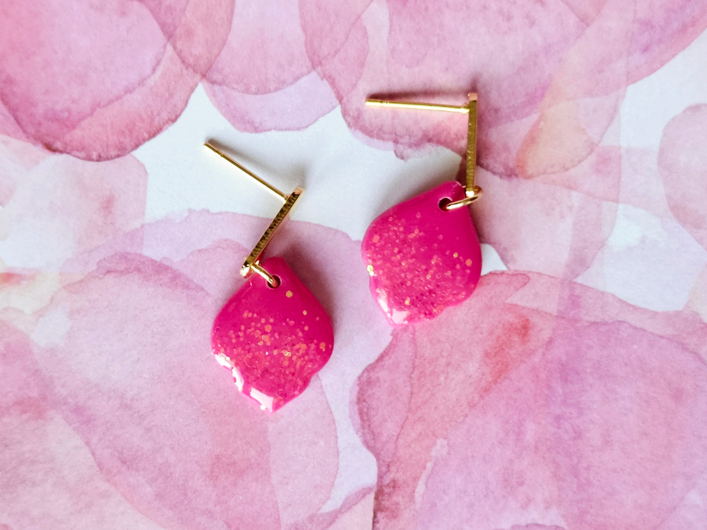 Pink Sparkle Dainty Droplet Earrings