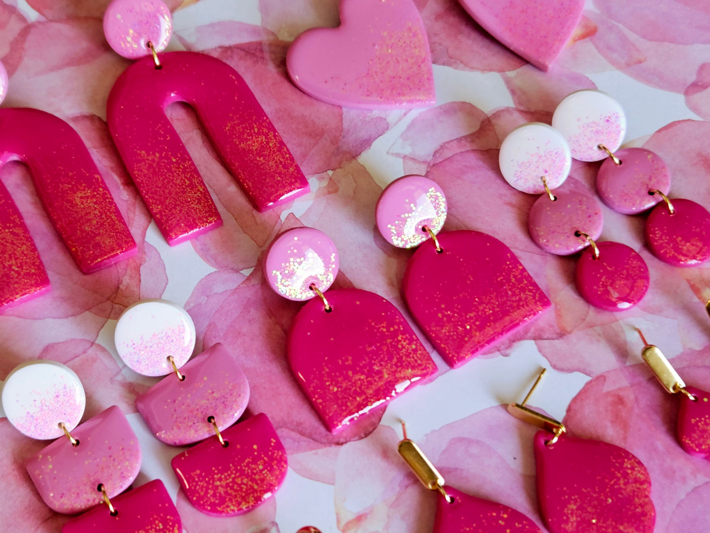 Pink Sparkle Small Heart Hoops