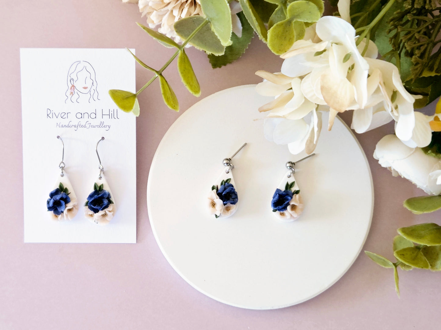 Blush and Blues Droplet Earrings Small