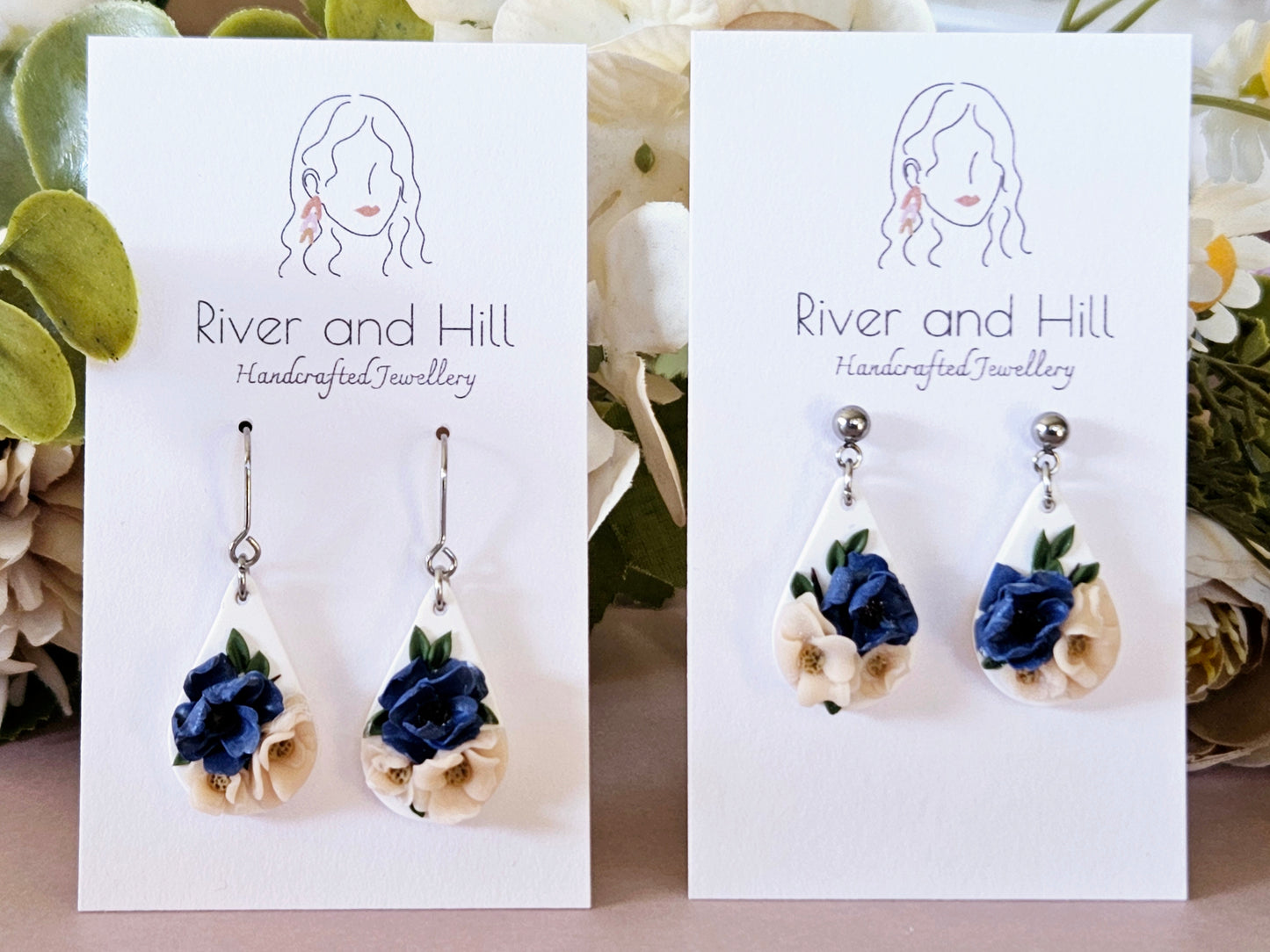 Blush and Blues Droplet Earrings Small