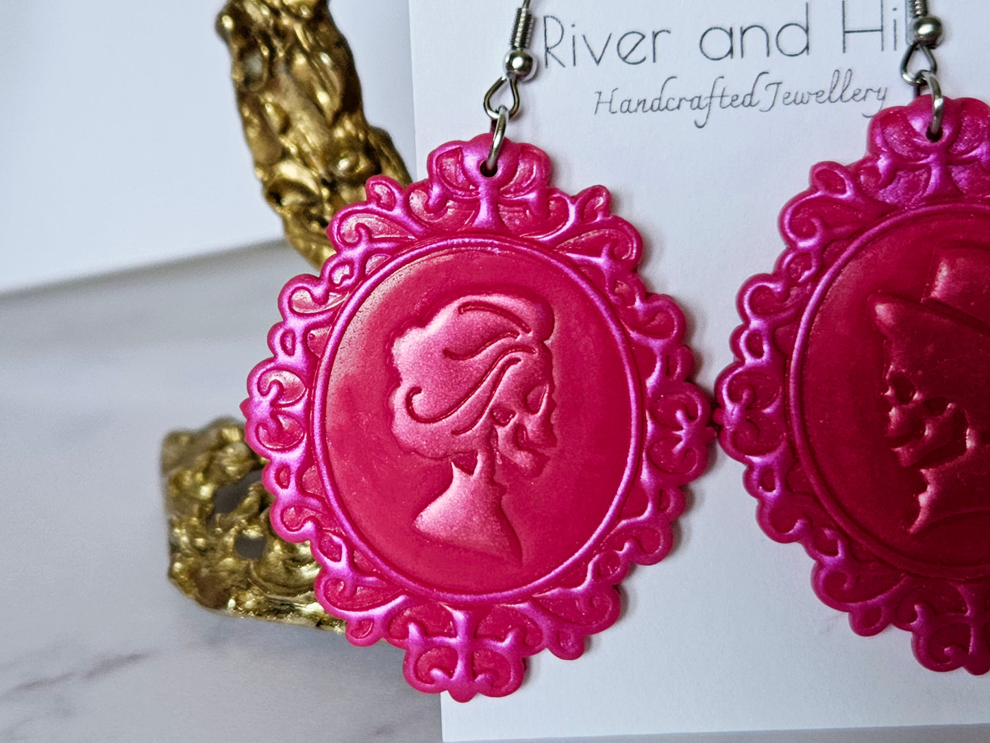 Haunted Halloween Pink Cameo Earrings