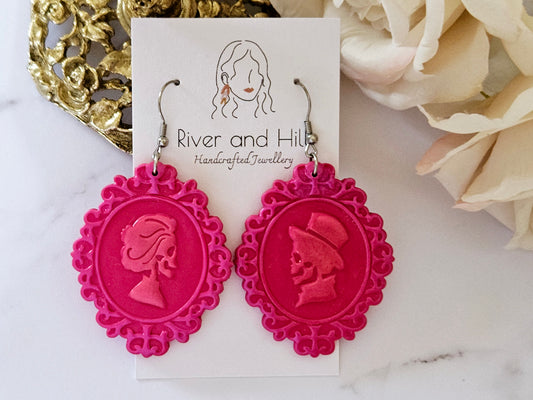 Haunted Halloween Pink Cameo Earrings