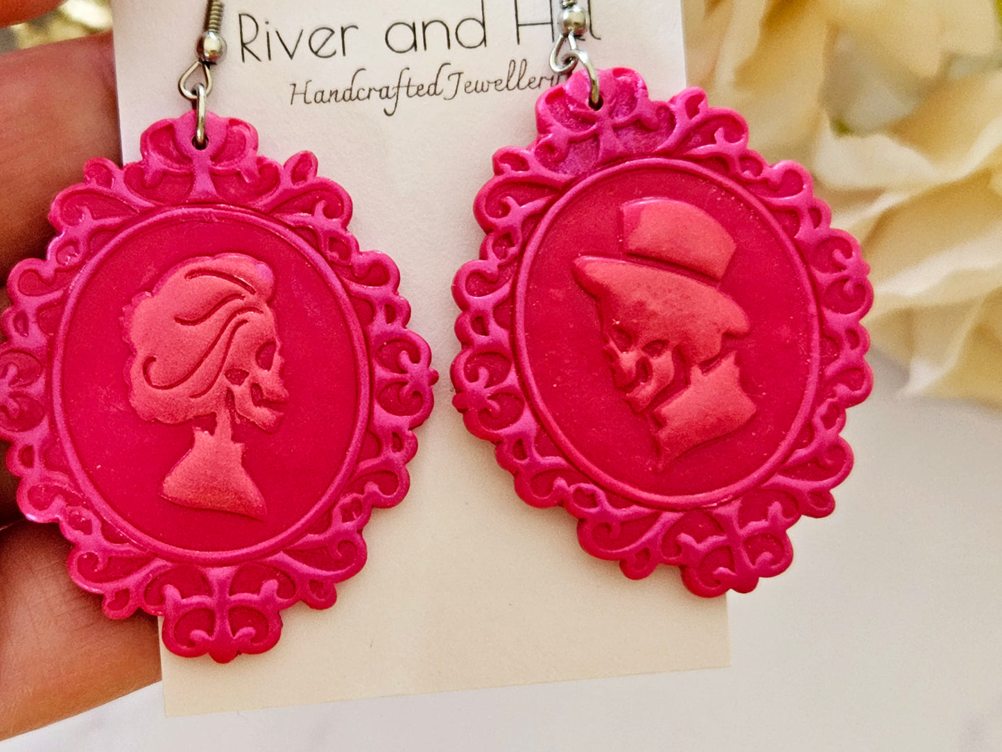 Haunted Halloween Pink Cameo Earrings