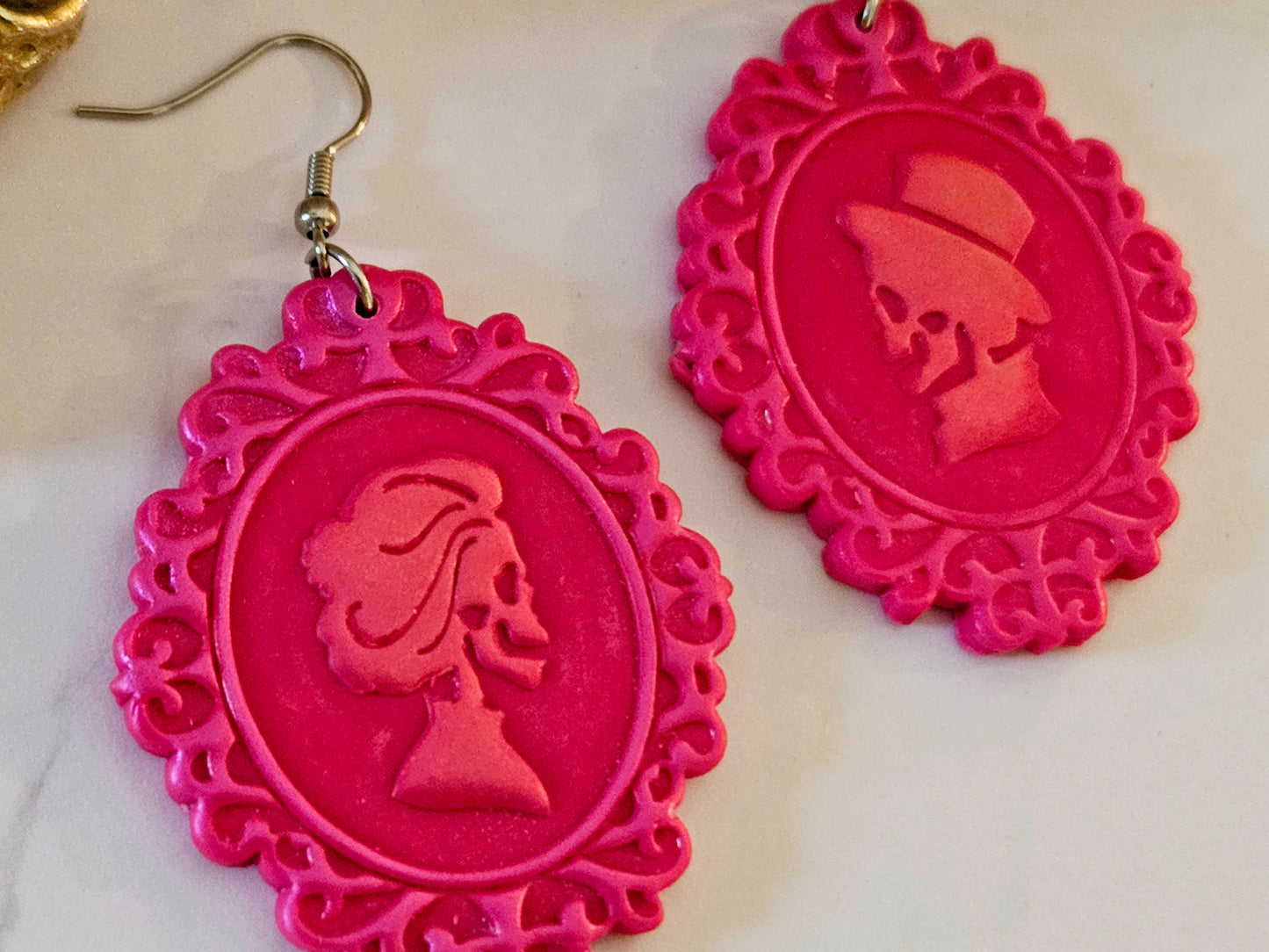 Haunted Halloween Pink Cameo Earrings